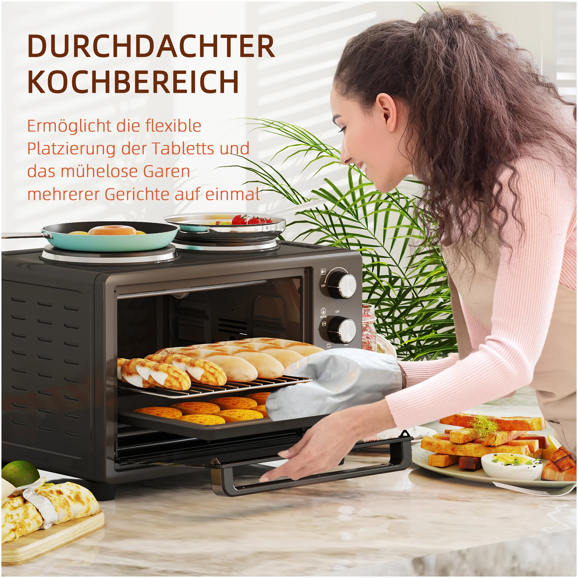 Kompakt miniovn 28L med doble kokeplater og justerbar temperatur AS Kompakt miniovn 28L med doble kokeplater og justerbar temperatur AS