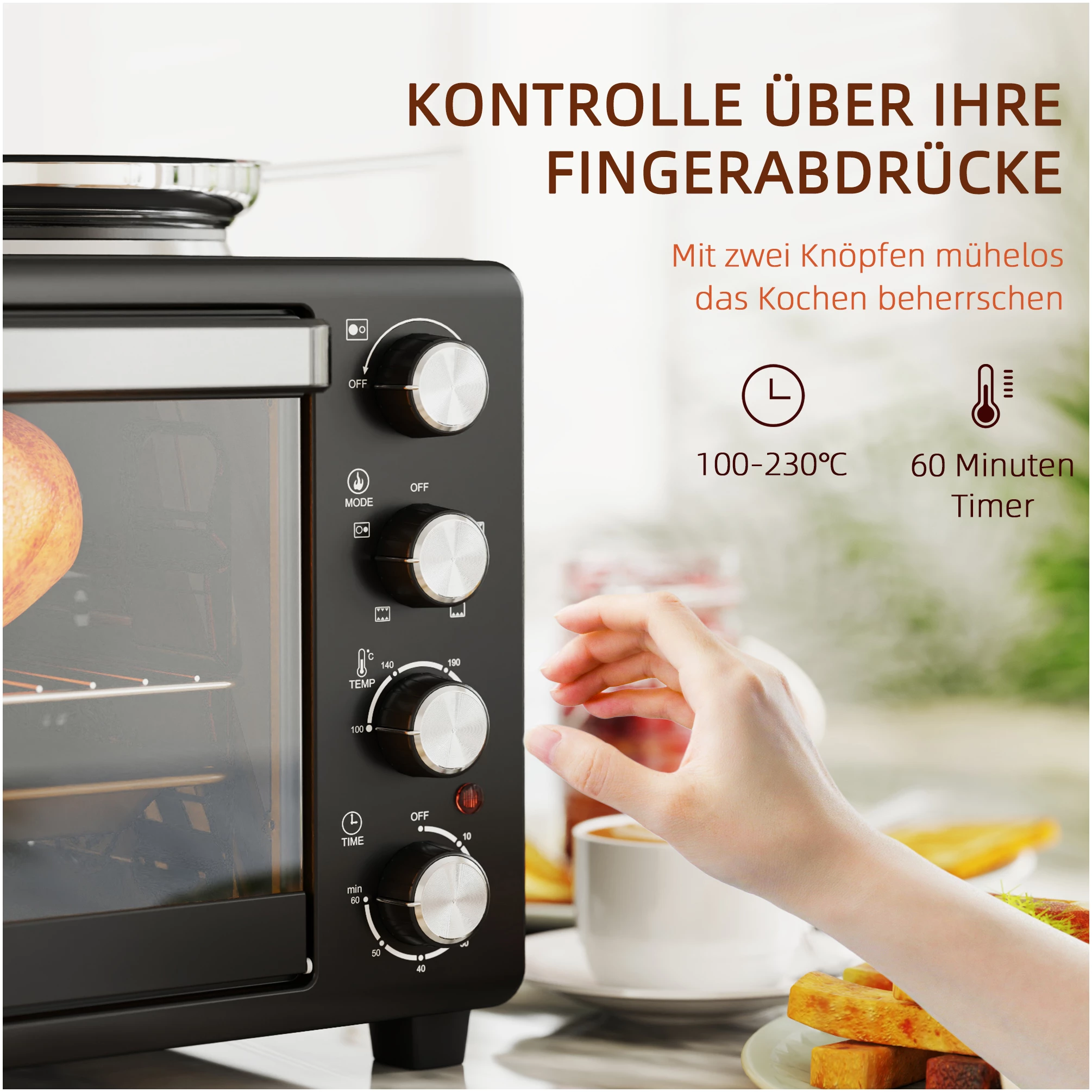 Kompakt miniovn 28L med doble kokeplater og justerbar temperatur AS Kompakt miniovn 28L med doble kokeplater og justerbar temperatur AS