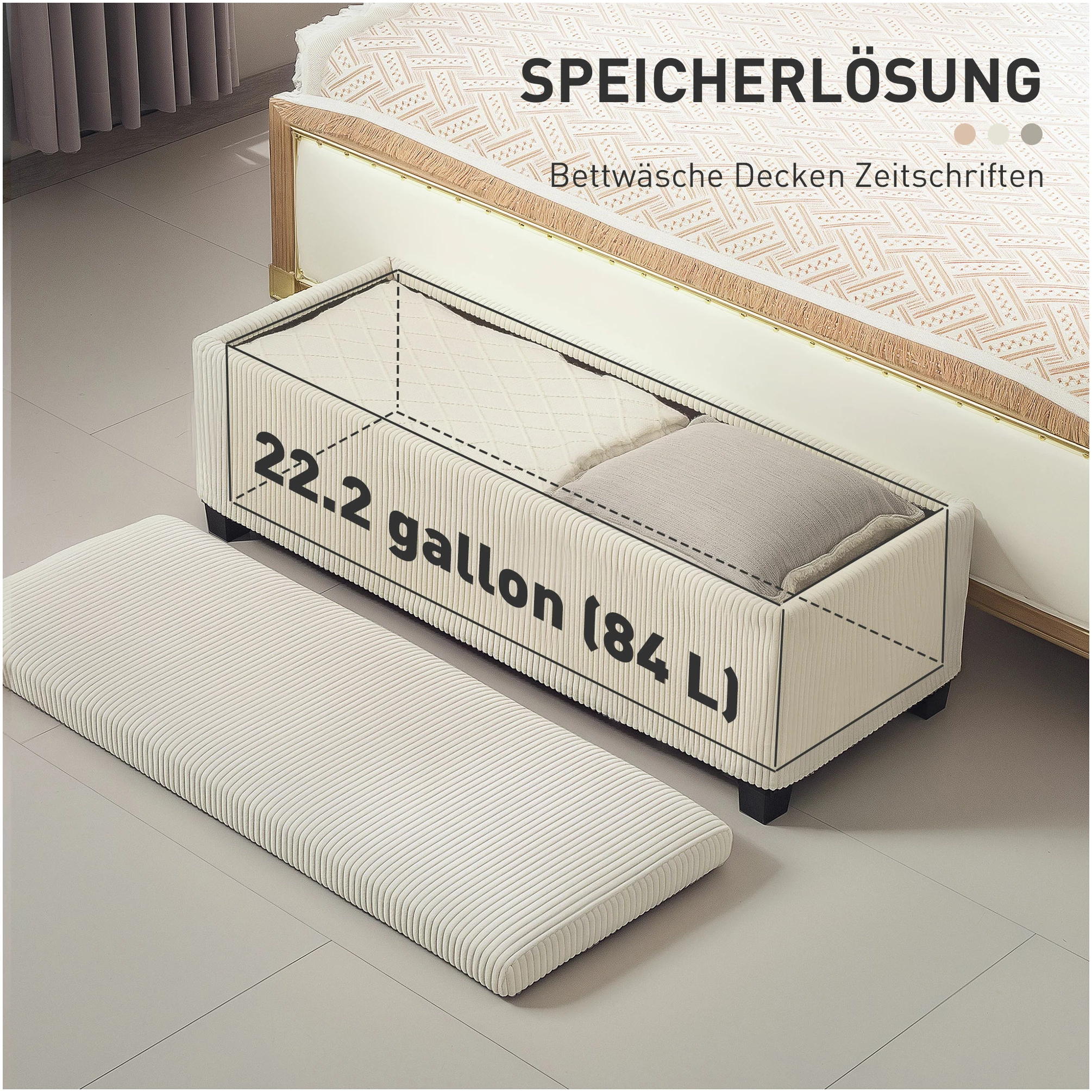 Oppbevaringskrakk Manchester Beige med Skjult Oppbevaring og Stålramme – 112 x 42 x 40 cm AS Oppbevaringskrakk Manchester Beige med Skjult Oppbevaring og Stålramme – 112 x 42 x 40 cm AS