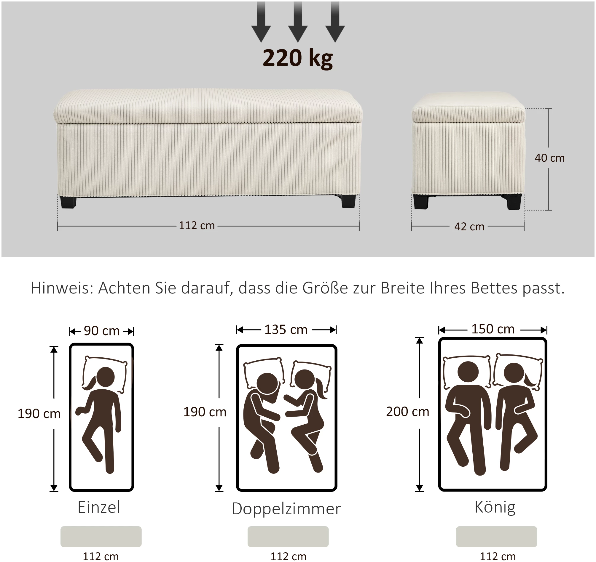 Oppbevaringskrakk Manchester Beige med Skjult Oppbevaring og Stålramme – 112 x 42 x 40 cm AS Oppbevaringskrakk Manchester Beige med Skjult Oppbevaring og Stålramme – 112 x 42 x 40 cm AS