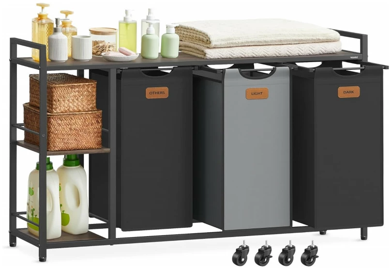 Rullbar Vaskesorterer Med 3 Kurver Og Hyller 117 x 33 x 80,5 cm Svart Rullbar Vaskesorterer Med 3 Kurver Og Hyller 117 x 33 x 80,5 cm Svart