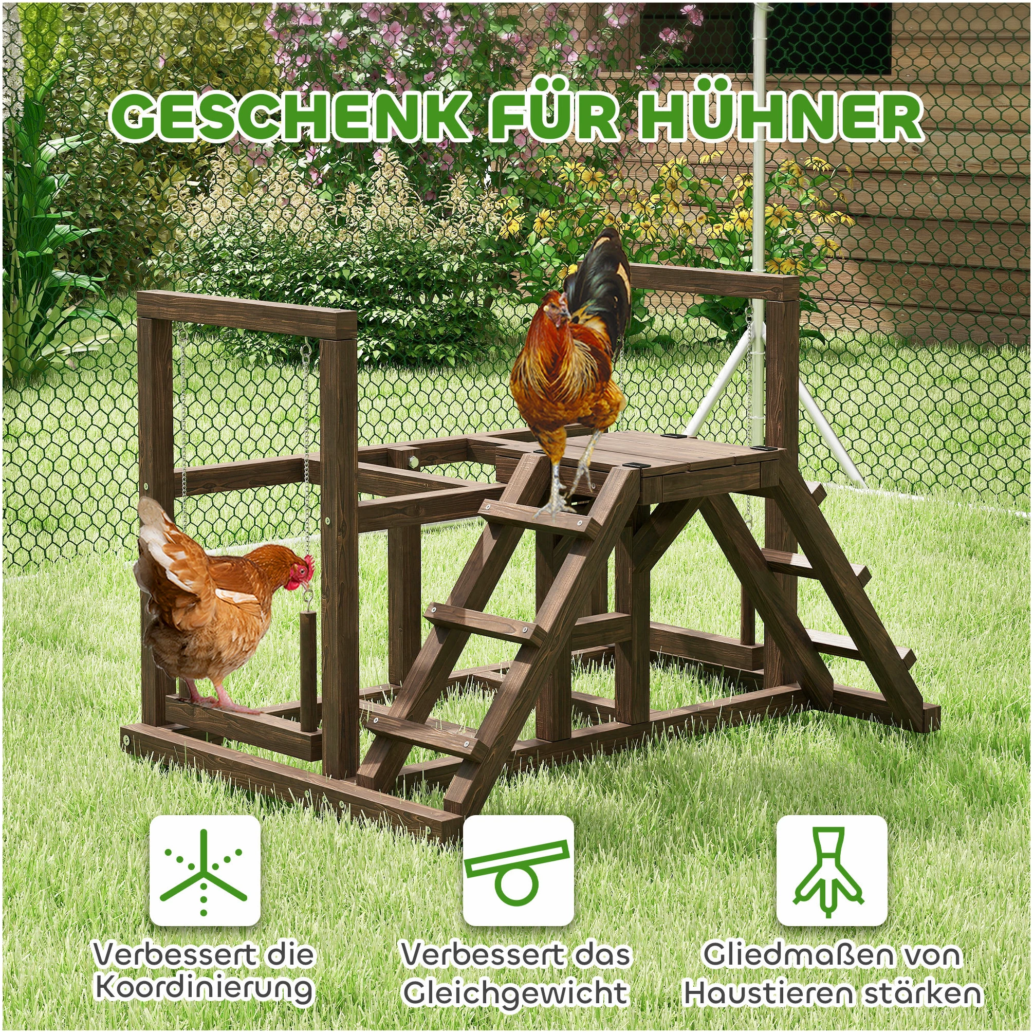 Aktivitetsstativ for høns med husker, ramper og sittepinner AS Aktivitetsstativ for høns med husker, ramper og sittepinner AS