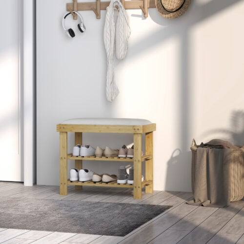 Skobenk med 2 åpne rom 60 × 29 × 49 cm – hvit / eik, kompakt oppbevaringsmøbel AS Skobenk med 2 åpne rom 60 × 29 × 49 cm – hvit / eik, kompakt oppbevaringsmøbel AS