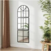 Veggspeil gulv-vindusdesign metallramme 60 × 2 × 180 cm – sort, buet topp, splinterbeskyttet glass