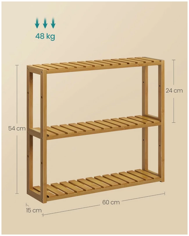 Baderomshylle for Gulv- / Veggmontering med 3 Justerbare Hyller 60 x 15 x 54 cm Bambus Baderomshylle for Gulv- / Veggmontering med 3 Justerbare Hyller 60 x 15 x 54 cm Bambus