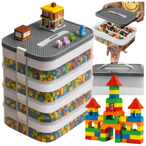 Klossoppbevaring 29L – 4-etasjes modulær beholder med rom og lokk | Gjennomsiktig og sikker byggeklossboks Klossoppbevaring 29L – 4-etasjes modulær beholder med rom og lokk | Gjennomsiktig og sikker byggeklossboks