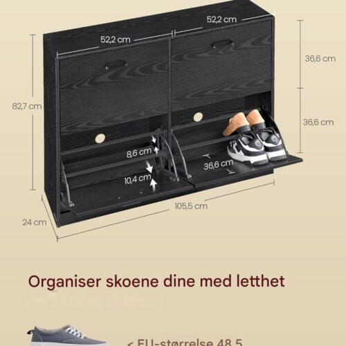 Skoskap med 4 Vippeluker – Plass til 16–28 Par Sko, 105,5 × 24 × 82,7 cm, Svart Skoskap med 4 Vippeluker – Plass til 16–28 Par Sko, 105,5 × 24 × 82,7 cm, Svart