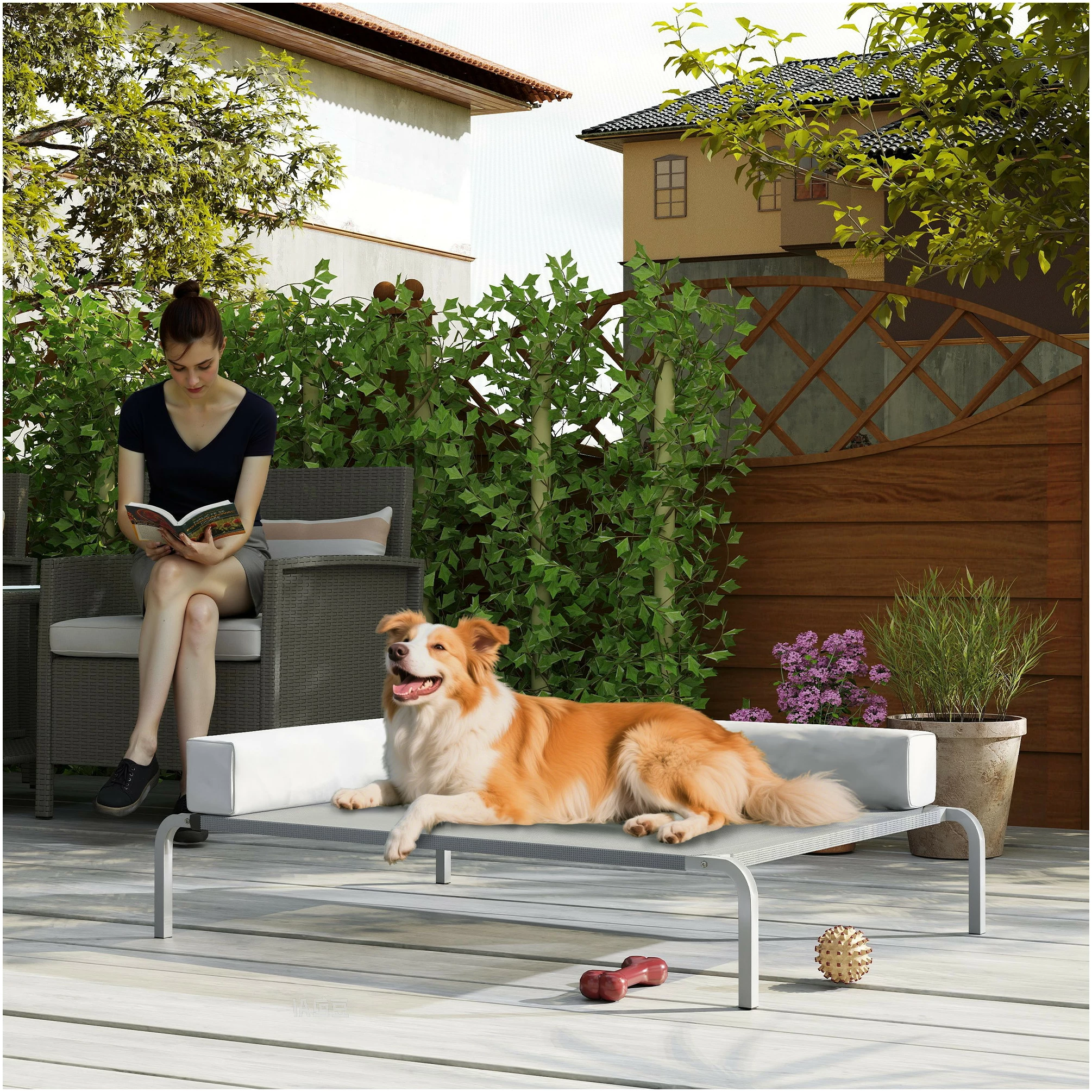 Opphøyd hundeseng med L-formet ryggstøtte 110×75×30 cm komfortabel design AS Opphøyd hundeseng med L-formet ryggstøtte 110×75×30 cm komfortabel design AS