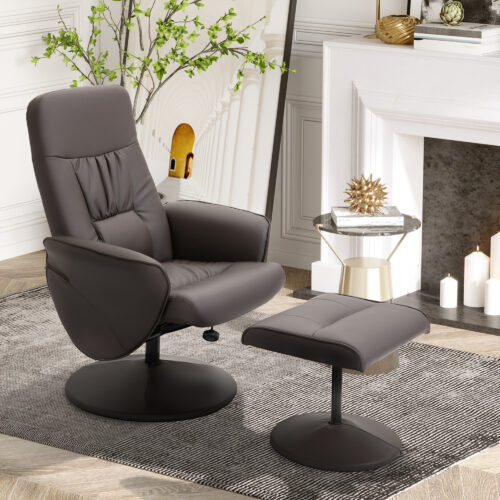 Relax Lenestol med Fotskammel i Brun Skinn – 145° helling