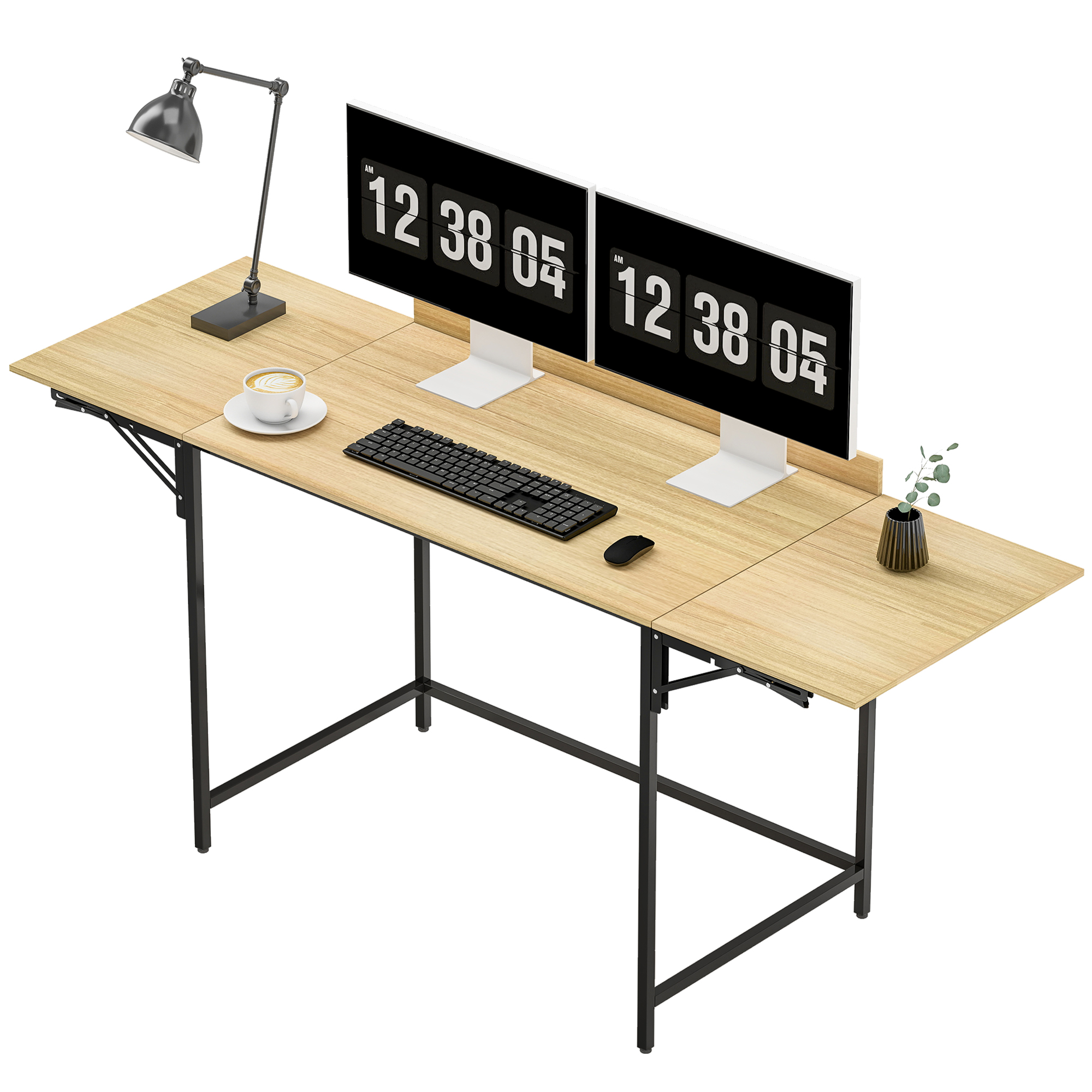 Plassbesparende Skrivebord Med Nedfellbare Vinger 170 x 58 cm Eik/Svart