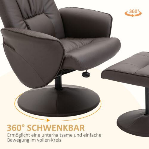 Relax Lenestol med Fotskammel i Brun Skinn – 145° helling