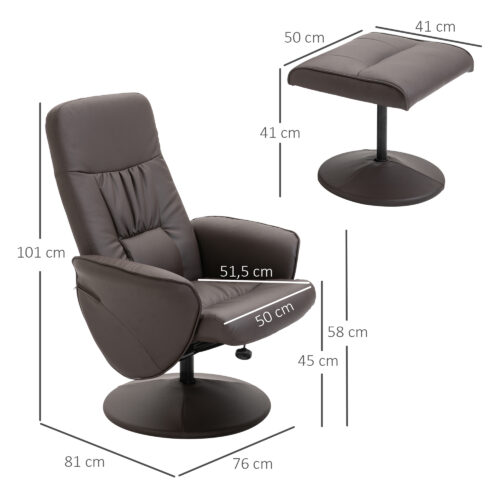 Relax Lenestol med Fotskammel i Brun Skinn – 145° helling