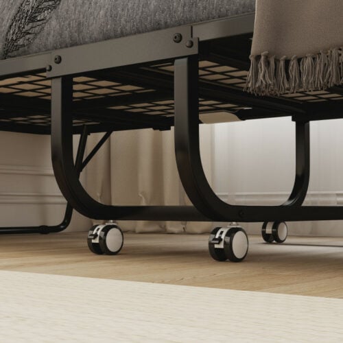 Sammenleggbar gjesteseng 200 x 90 cm med hjul og 10 cm madrass Sammenleggbar gjesteseng 200 x 90 cm med hjul og 10 cm madrass