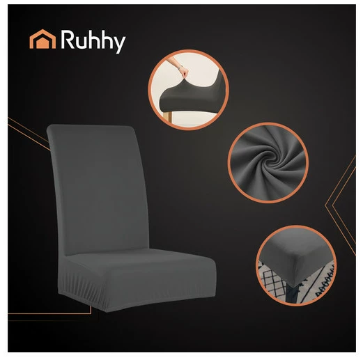 Stoltrekk i fløyel – sett med 6, elastiske, universell passform, mørkegrå Stoltrekk i fløyel – sett med 6, elastiske, universell passform, mørkegrå