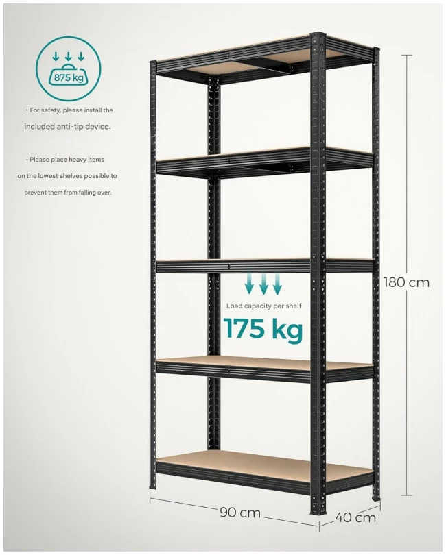 2-pakning Oppbevaringshyller 875 kg, 90 x 40 x 180 cm Fleksibel utforming – Svart 2-pakning Oppbevaringshyller 875 kg, 90 x 40 x 180 cm Fleksibel utforming – Svart