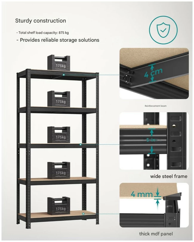2-pakning Oppbevaringshyller 875 kg, 90 x 40 x 180 cm Fleksibel utforming – Svart 2-pakning Oppbevaringshyller 875 kg, 90 x 40 x 180 cm Fleksibel utforming – Svart