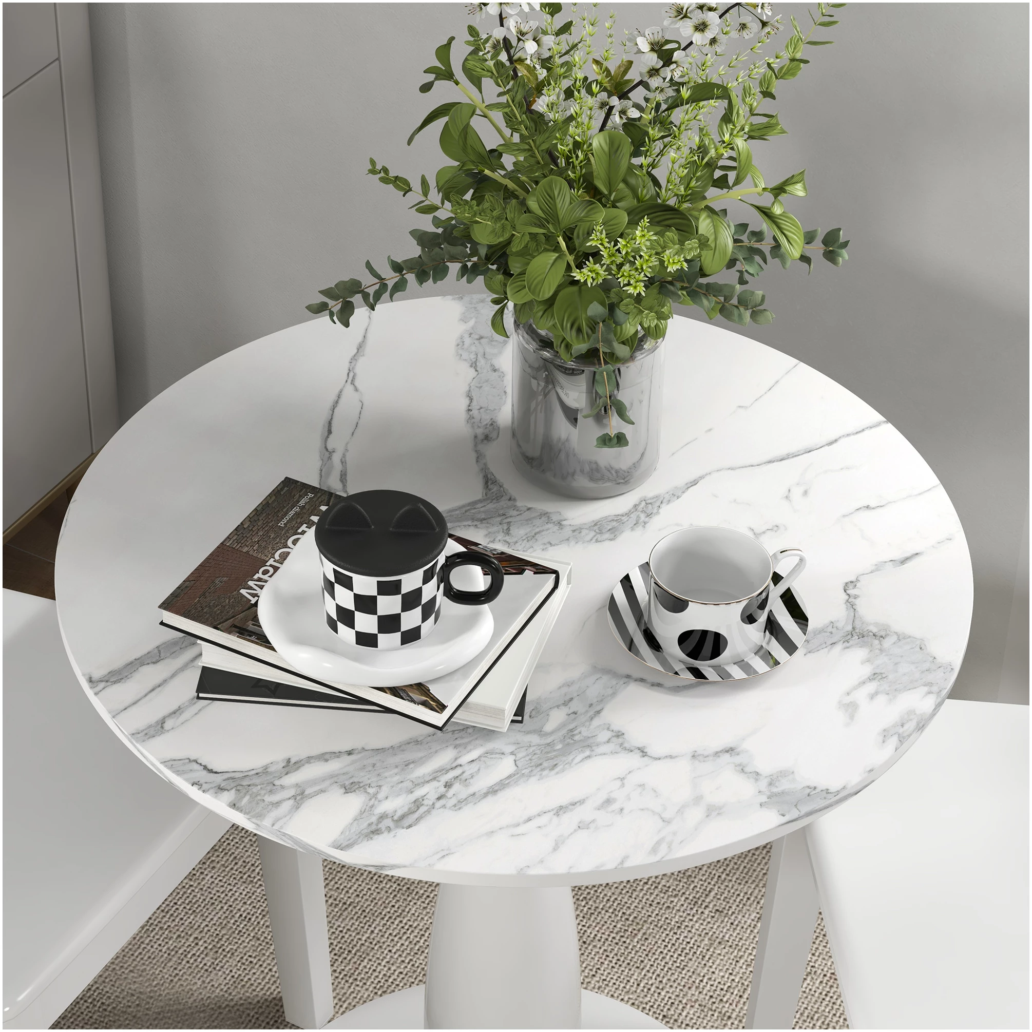 Kjøkkenbord – Spisebord for To Moderne Rundt MarmorLook Hvit 70 x 74 cm Tre & Stål AS Kjøkkenbord – Spisebord for To Moderne Rundt MarmorLook Hvit 70 x 74 cm Tre & Stål AS