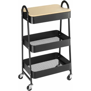 Kjøkkenvogn med 3 trådkurver, lokk & hjul, stålramme Svart 45 x 31 x 79,4 cm AS Kjøkkenvogn med 3 trådkurver, lokk & hjul, stålramme Svart 45 x 31 x 79,4 cm AS
