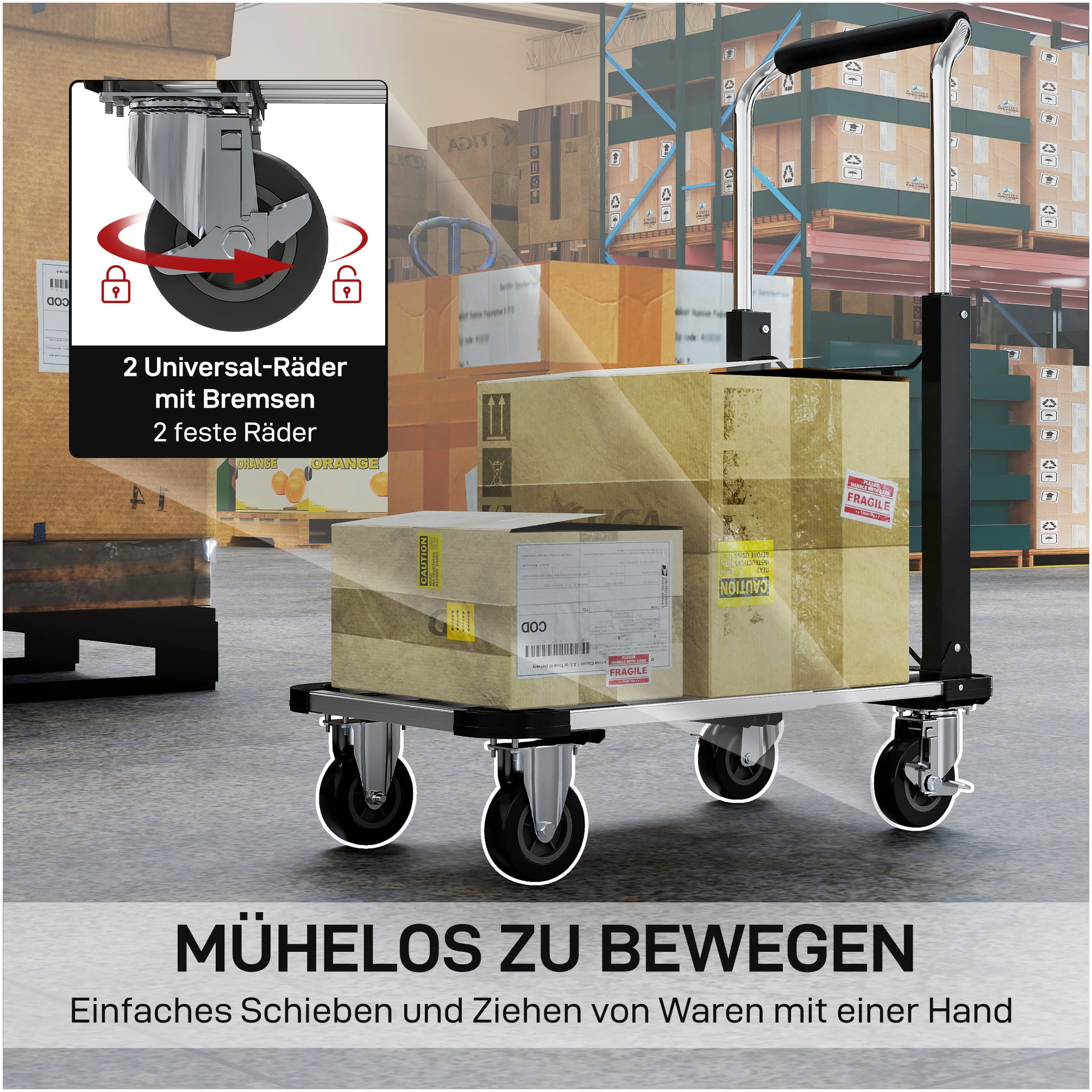 Sammenleggbar transportvogn 150 kg belastning med justerbar plattform 71,5 x 42 x 95 cm AS Sammenleggbar transportvogn 150 kg belastning med justerbar plattform 71,5 x 42 x 95 cm AS