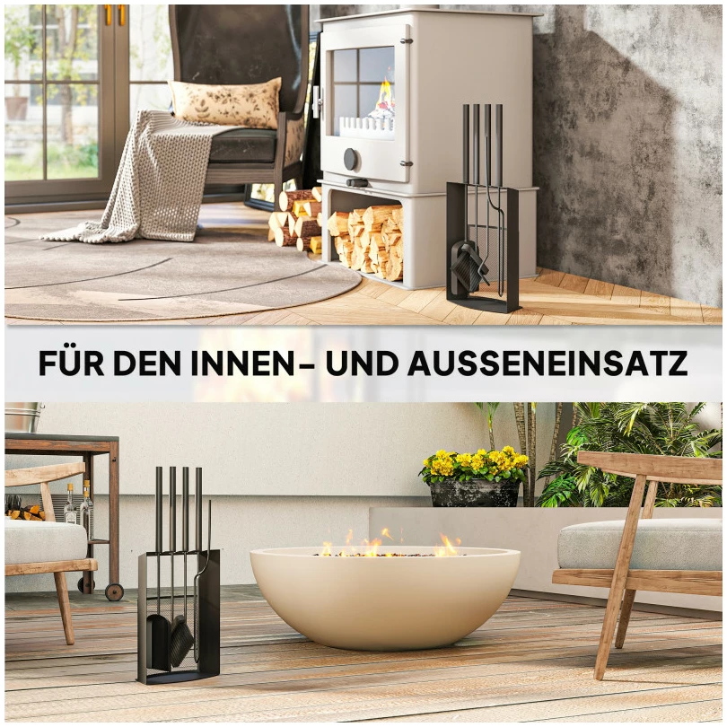 Ildstedverktøysett i metall med 5 deler og stativ 28 x 13 x 59,5 cm AS Ildstedverktøysett i metall med 5 deler og stativ 28 x 13 x 59,5 cm AS