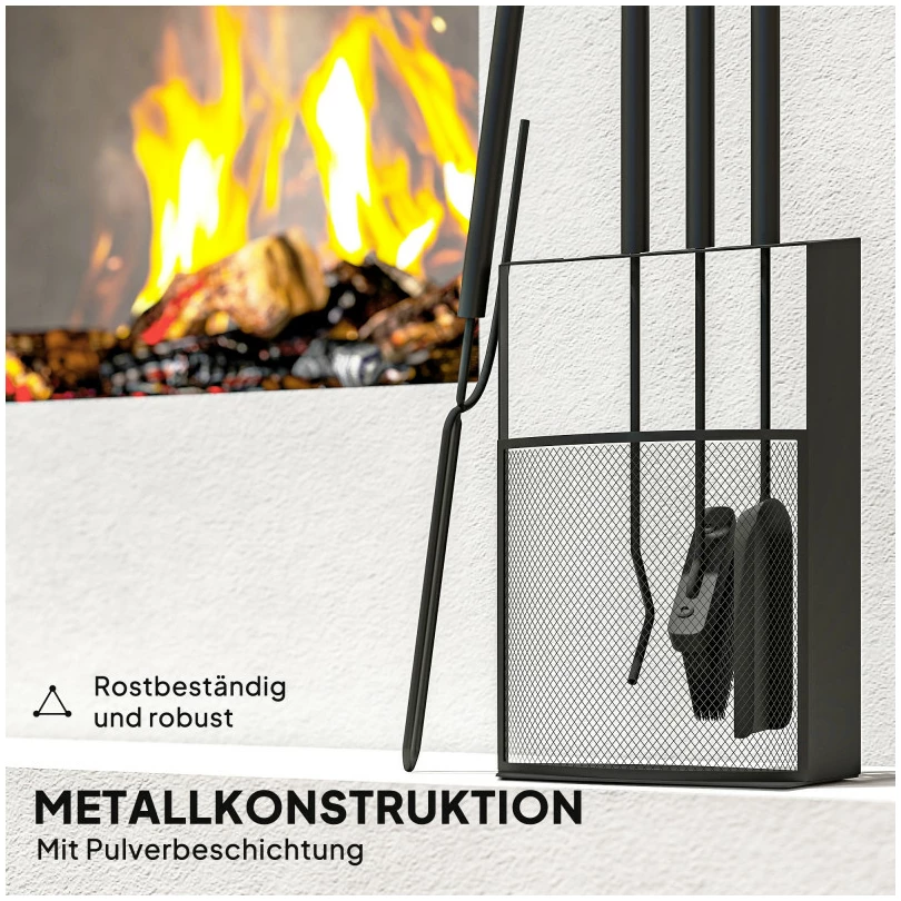 Ildstedverktøysett i metall med 5 deler og stativ 28 x 13 x 59,5 cm AS Ildstedverktøysett i metall med 5 deler og stativ 28 x 13 x 59,5 cm AS