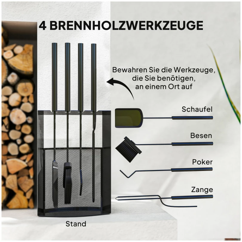 Ildstedverktøysett i metall med 5 deler og stativ 28 x 13 x 59,5 cm AS Ildstedverktøysett i metall med 5 deler og stativ 28 x 13 x 59,5 cm AS