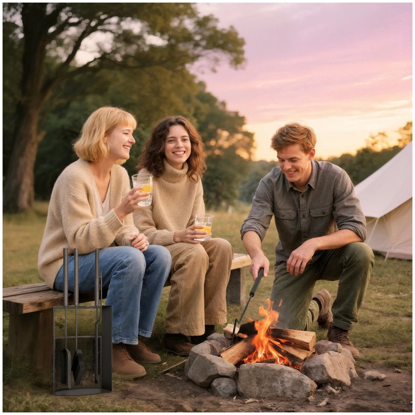 Ildstedverktøysett i metall med 5 deler og stativ 28 x 13 x 59,5 cm AS Ildstedverktøysett i metall med 5 deler og stativ 28 x 13 x 59,5 cm AS