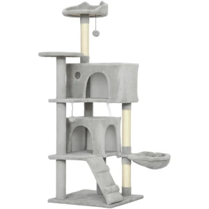 Klorestativ med hengekøye, huler og klosestolper 48 x 48 x 140 cm lysegrå AS Klorestativ med hengekøye, huler og klosestolper 48 x 48 x 140 cm lysegrå AS