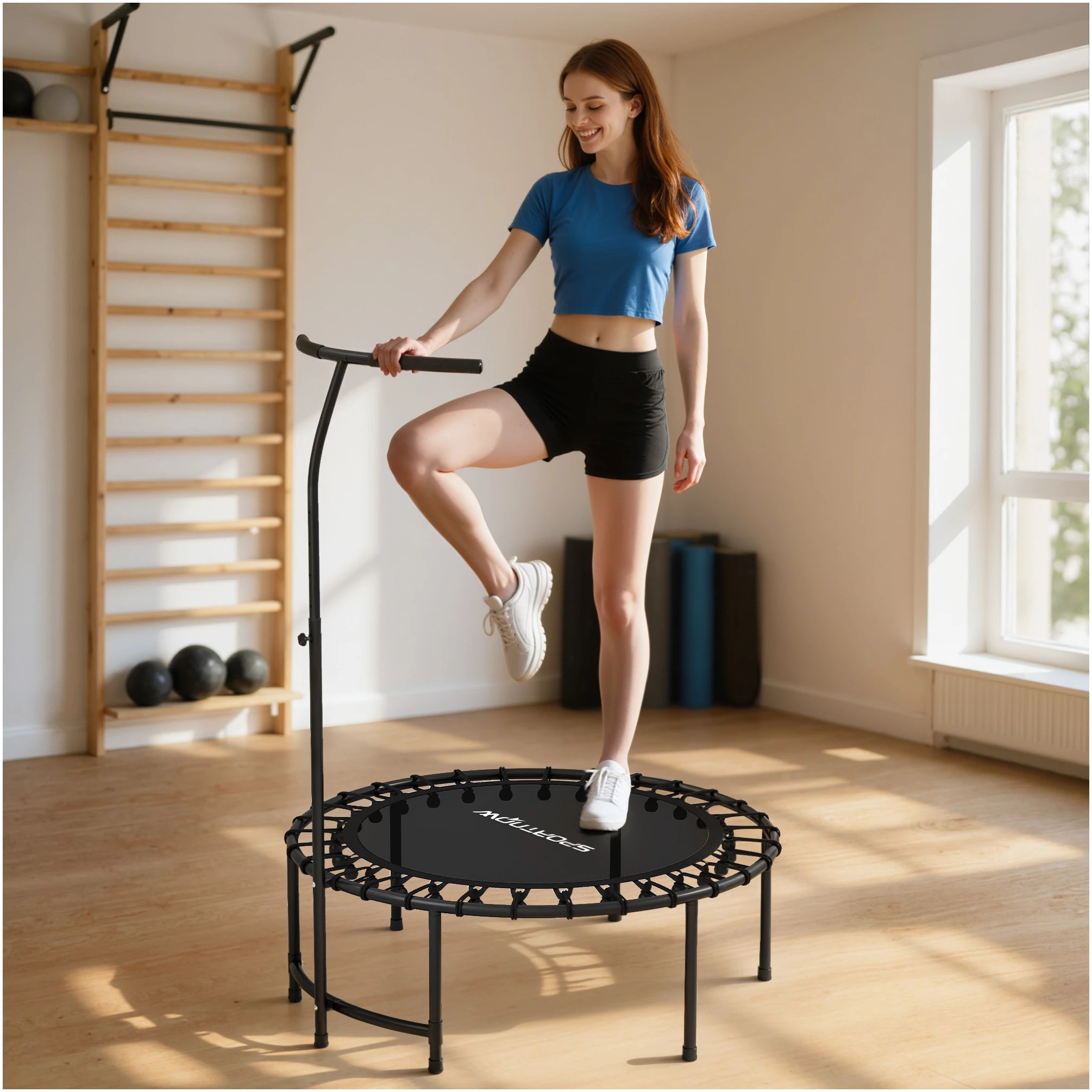 Fitness-trampolin med justerbart håndtak – skånsom og effektiv trening for kondisjon, koordinasjon og balanse AS Fitness-trampolin med justerbart håndtak – skånsom og effektiv trening for kondisjon, koordinasjon og balanse AS