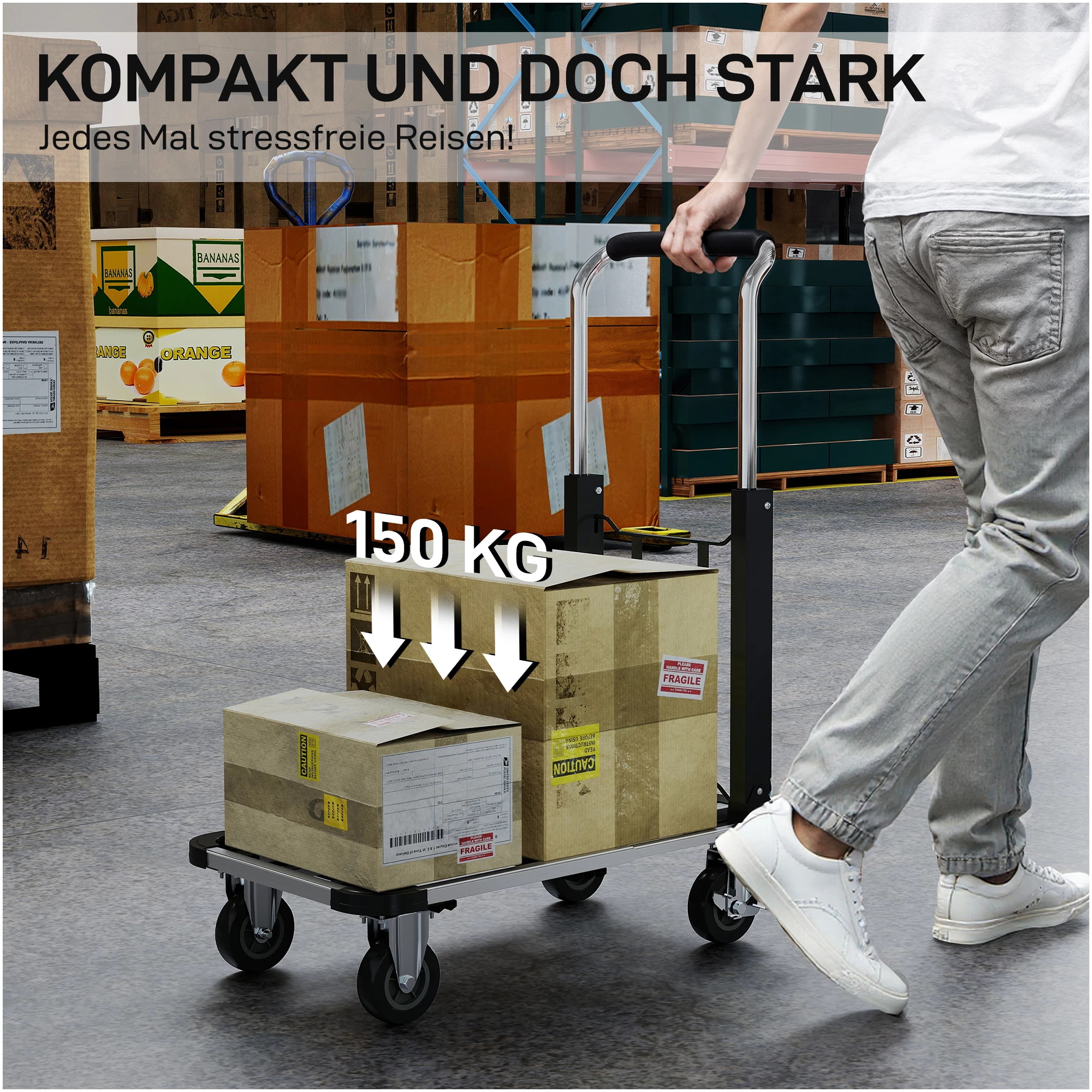 Sammenleggbar transportvogn 150 kg belastning med justerbar plattform 71,5 x 42 x 95 cm AS Sammenleggbar transportvogn 150 kg belastning med justerbar plattform 71,5 x 42 x 95 cm AS