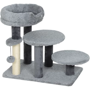 Kattetrapp med klosestolpe og avtakbar seng 60 x 40 x 56 cm grå, svart og beige AS Kattetrapp med klosestolpe og avtakbar seng 60 x 40 x 56 cm grå, svart og beige AS