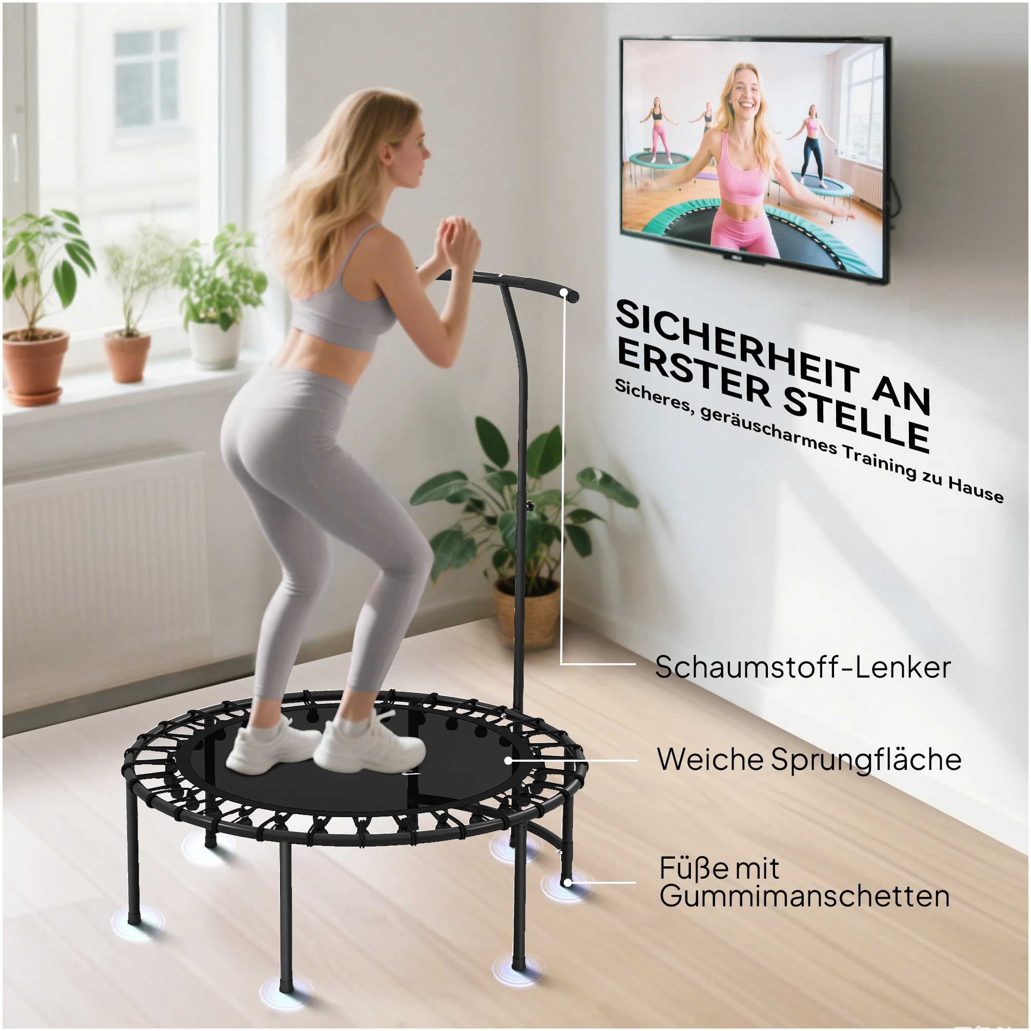 Fitness-trampolin med justerbart håndtak – skånsom og effektiv trening for kondisjon, koordinasjon og balanse AS Fitness-trampolin med justerbart håndtak – skånsom og effektiv trening for kondisjon, koordinasjon og balanse AS