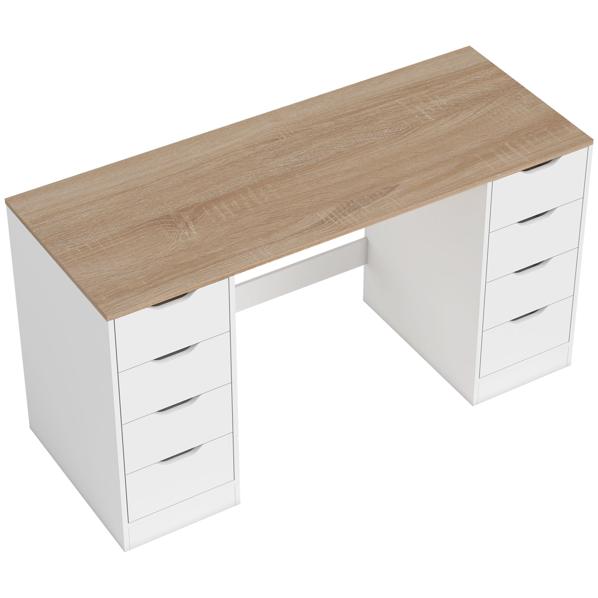 Skrivebord med 8 skuffer og moderne design 140 × 53 × 75 cm hvit/eik