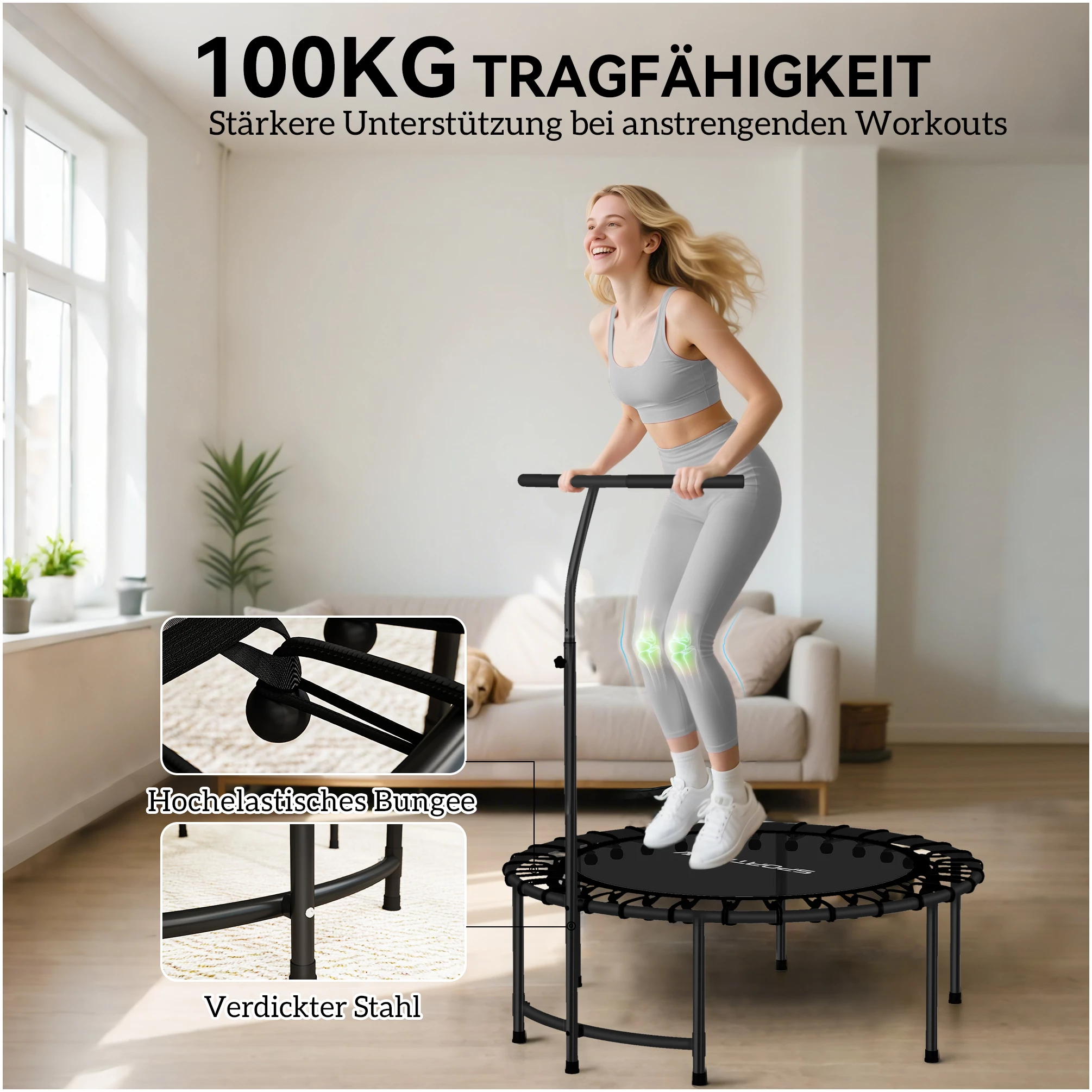 Fitness-trampolin med justerbart håndtak – skånsom og effektiv trening for kondisjon, koordinasjon og balanse AS Fitness-trampolin med justerbart håndtak – skånsom og effektiv trening for kondisjon, koordinasjon og balanse AS