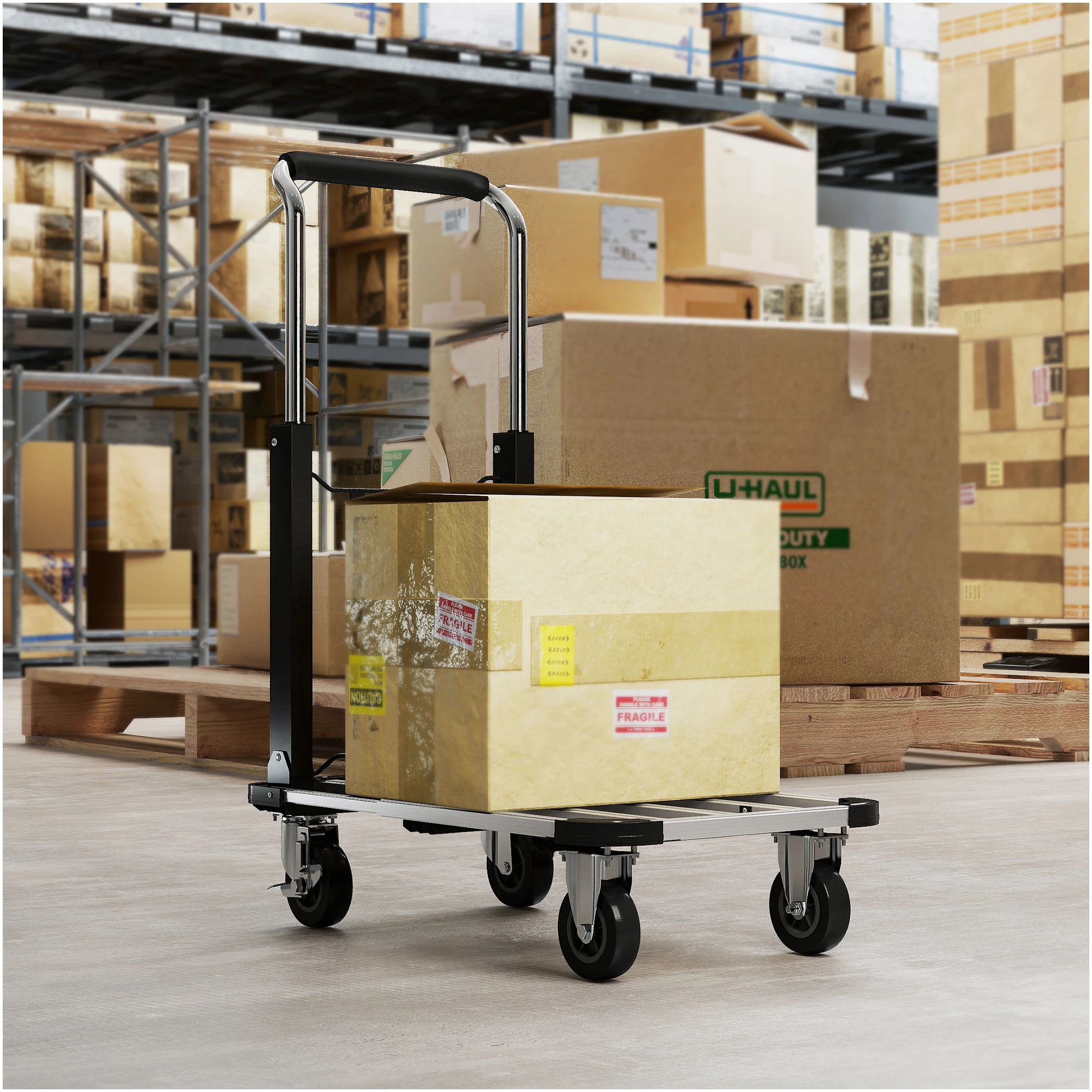 Sammenleggbar transportvogn 150 kg belastning med justerbar plattform 71,5 x 42 x 95 cm AS Sammenleggbar transportvogn 150 kg belastning med justerbar plattform 71,5 x 42 x 95 cm AS