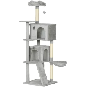 Klorestativ med hengekøye, huler og klosestolper 48 x 48 x 160 cm lysegrå AS Klorestativ med hengekøye, huler og klosestolper 48 x 48 x 160 cm lysegrå AS