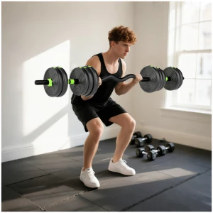 3-i-1 justerbart manual- og vektstangsett Grønn – 4 x 2,5 kg, 4 x 2 kg og 4 x 1,5 kg 3-i-1 justerbart manual- og vektstangsett Grønn – 4 x 2,5 kg, 4 x 2 kg og 4 x 1,5 kg