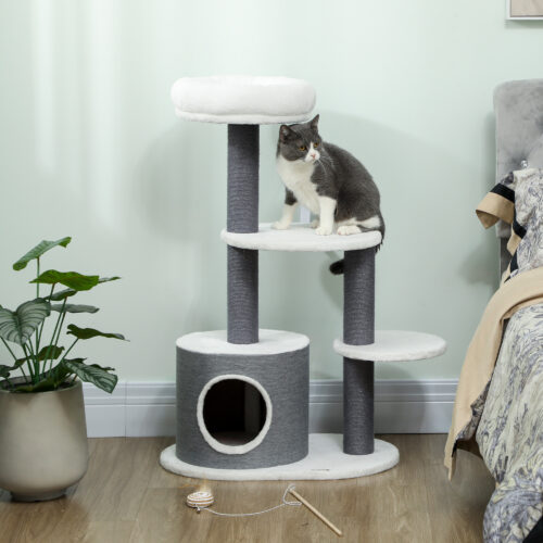 Lite klorestativ for katt med kattehule – grå/hvit 60,5 x 40,5 x 98 cm AS 
