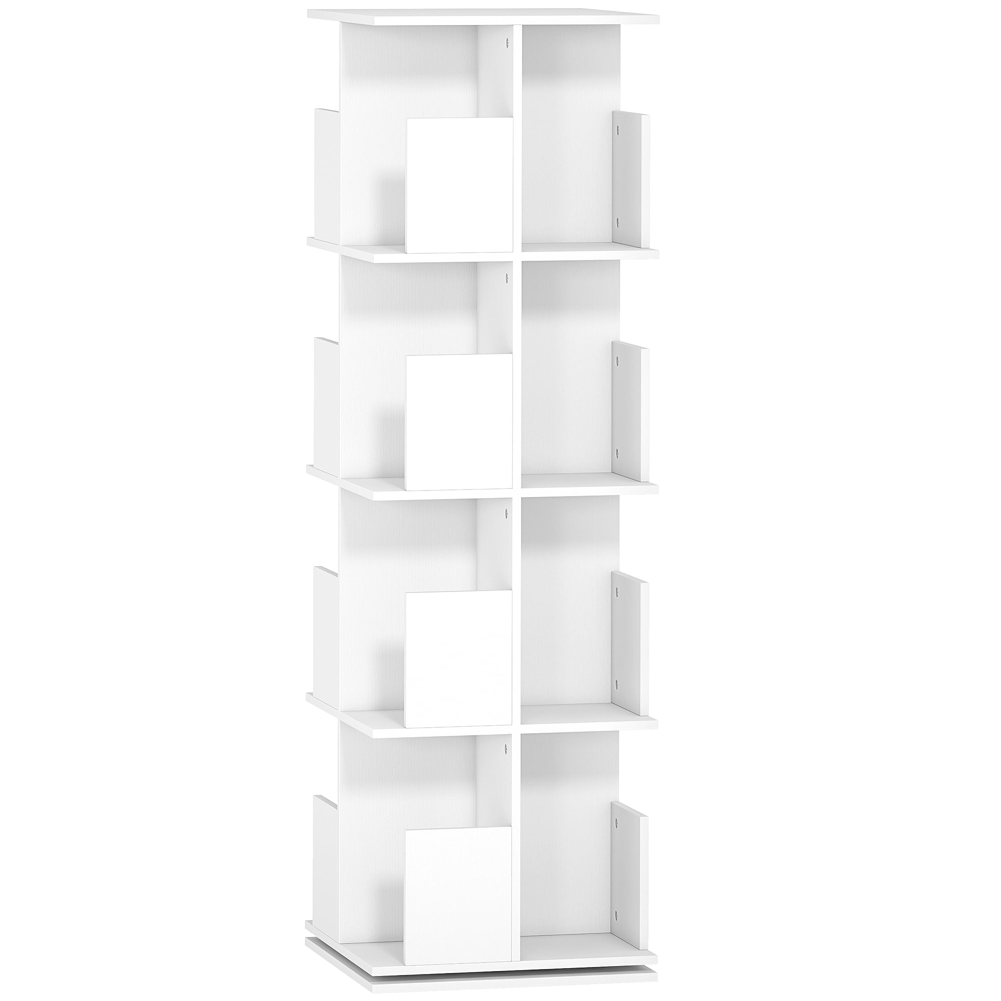 Roterende bokhylle 360° med 16 rom, hvit – 39 × 39 × 128,3 cm