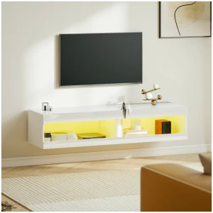 TV-benk veggmontert 140 cm – høyglanset hvit med LED-belysning og kabelhåndtering TV-benk veggmontert 140 cm – høyglanset hvit med LED-belysning og kabelhåndtering