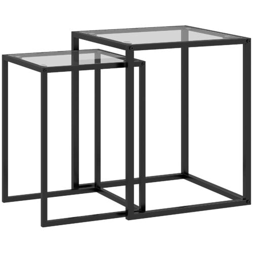 Sett med 2 sidebord / sofabord i stål og herdet glass – svart AS Sett med 2 sidebord / sofabord i stål og herdet glass – svart AS