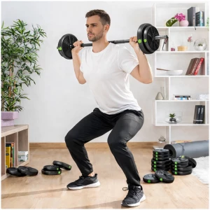 2-i-1 justerbart manualsett med vektstang, 16 vektskiver – totalt 30 kg 2-i-1 justerbart manualsett med vektstang, 16 vektskiver – totalt 30 kg