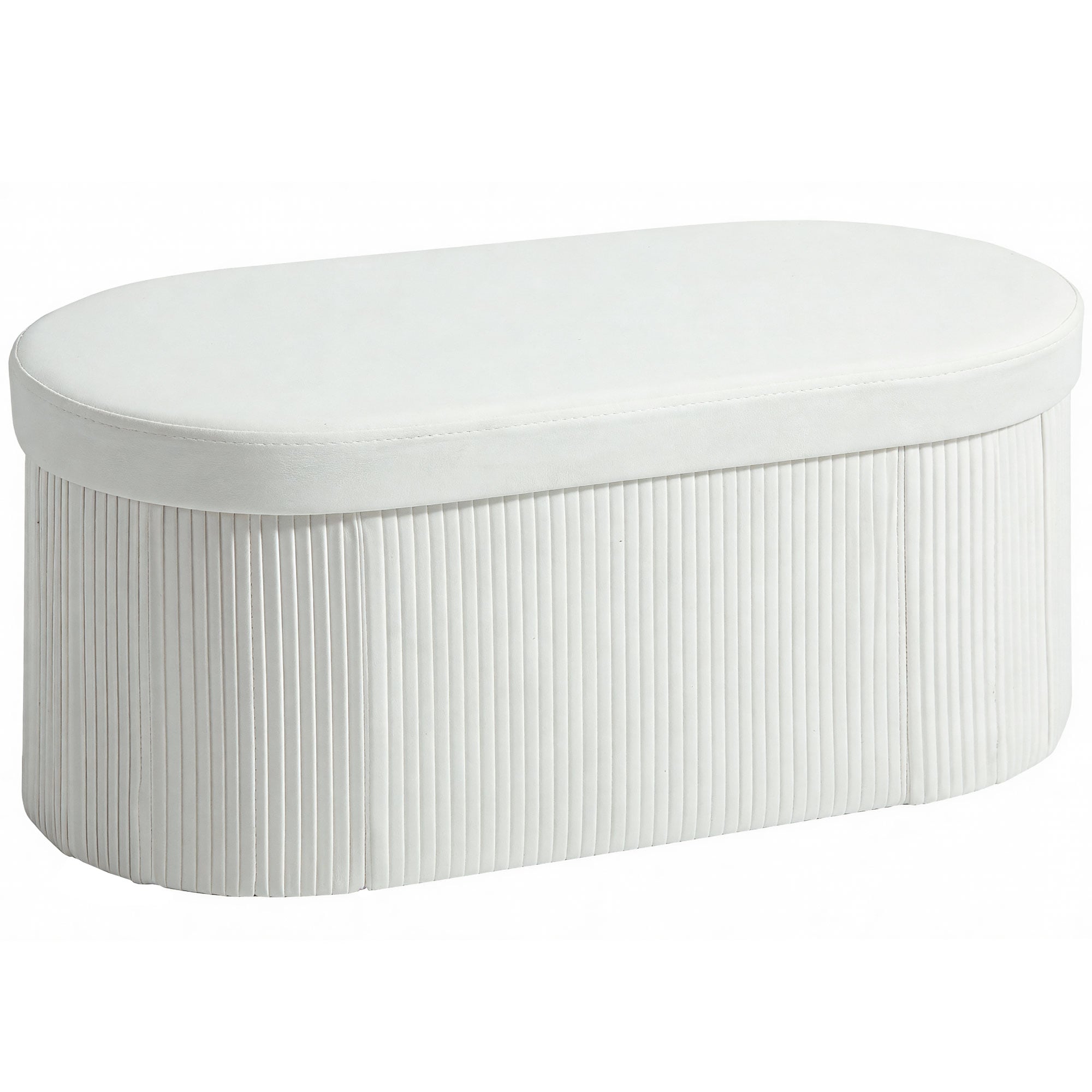 Oppbevaringsbenk Oval Kremhvit Fløyelslook 76 X 38 X 35 Cm