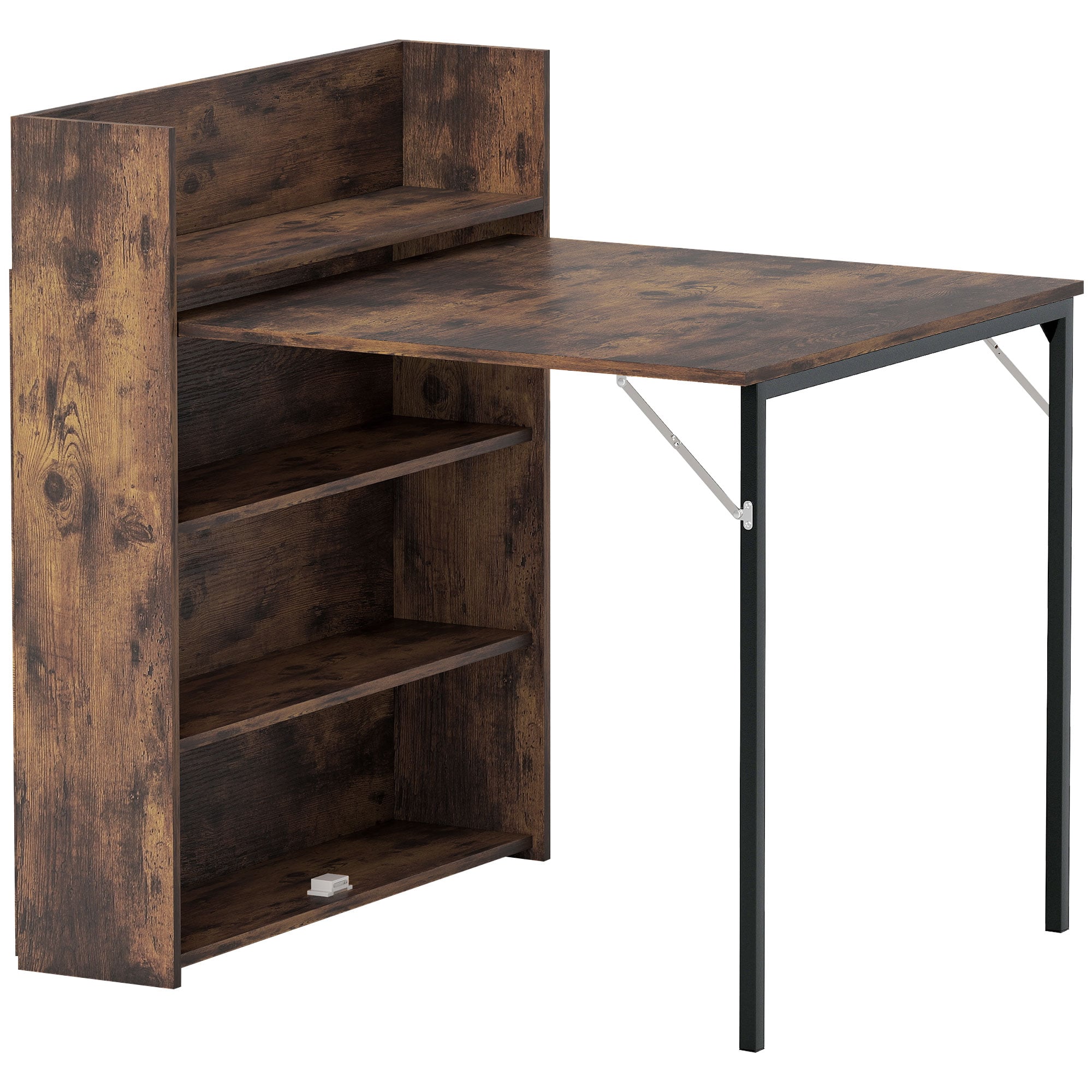 Sammenleggbart spisebord med hylle, brunt, 80 × 90 × 93 cm, tre