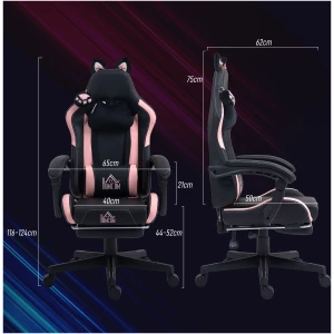 Gamingstol rosa/svart med katteører og fotstøtte – rosa svart