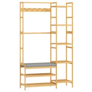 Klesstativ 5-i-1 åpen garderobe med skobenk og 5 hyller i bambus – 104 x 33 x 175 cm AS Klesstativ 5-i-1 åpen garderobe med skobenk og 5 hyller i bambus – 104 x 33 x 175 cm AS