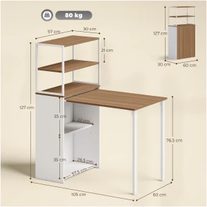 Sammenleggbart Skrivebord Natur 105 x 60 x 127 cm Tre Med Hyller