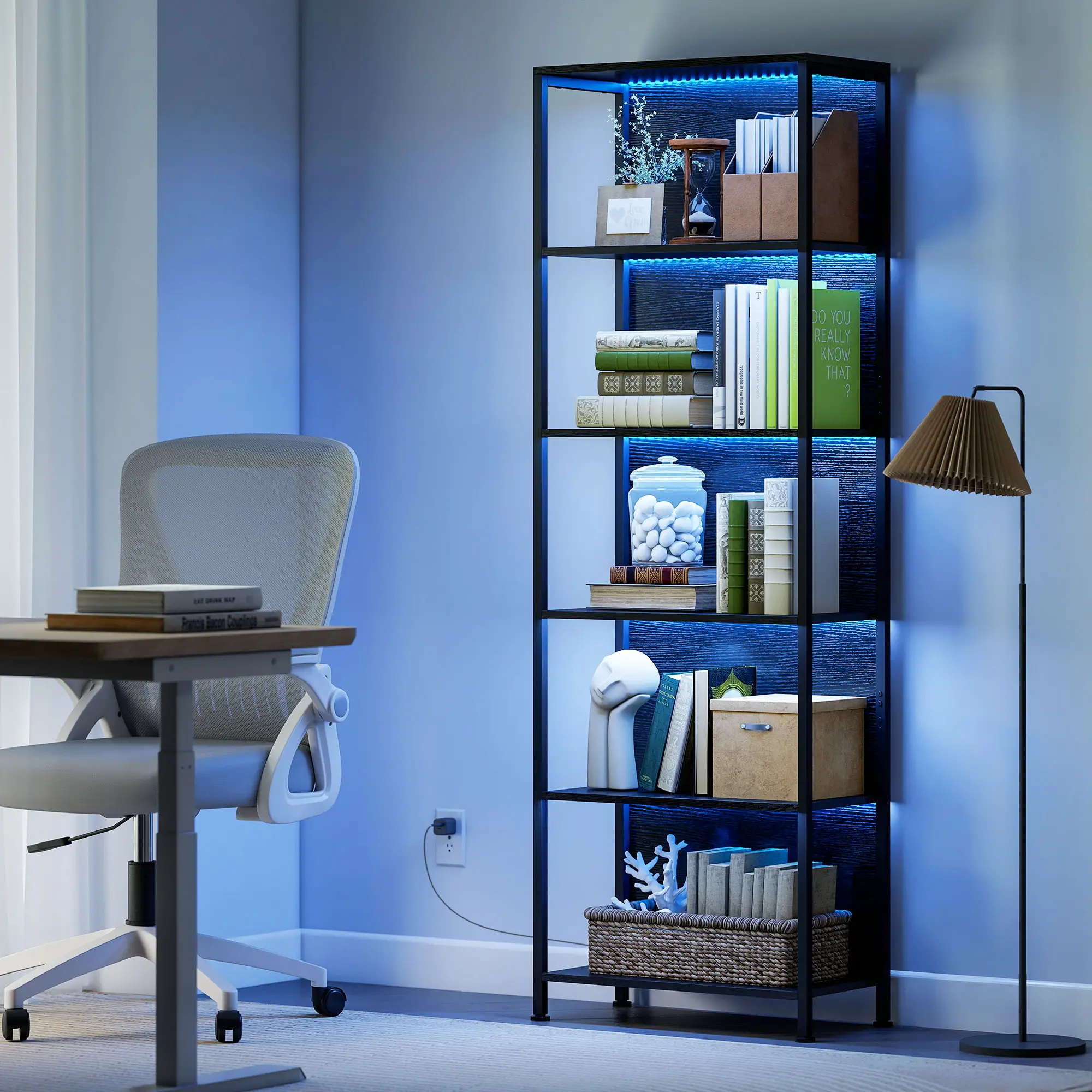 Bokhylle Svart 60 x 30 x 179 cm Med LED-Belysning Bokhylle Svart 60 x 30 x 179 cm Med LED-Belysning