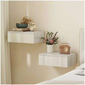 Sett med 2 veggmonterte nattbord, hvit, med skuff, 40 x 30 x 14 cm AS 