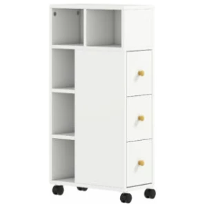 Slim baderomsskap, hvitt, med hjul – 3 skuffer og åpne rom, 20 × 40 × 80 cm AS Slim baderomsskap, hvitt, med hjul – 3 skuffer og åpne rom, 20 × 40 × 80 cm AS